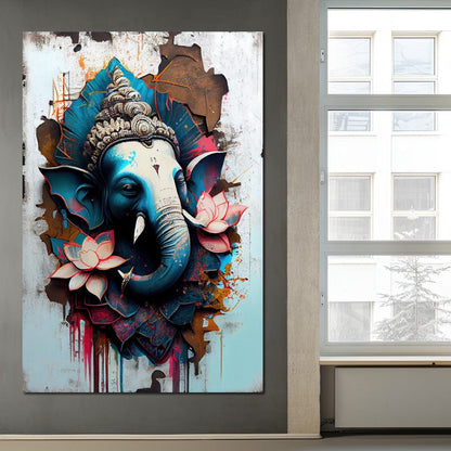 Blue Ganesh Portrait Canvas Wall Art