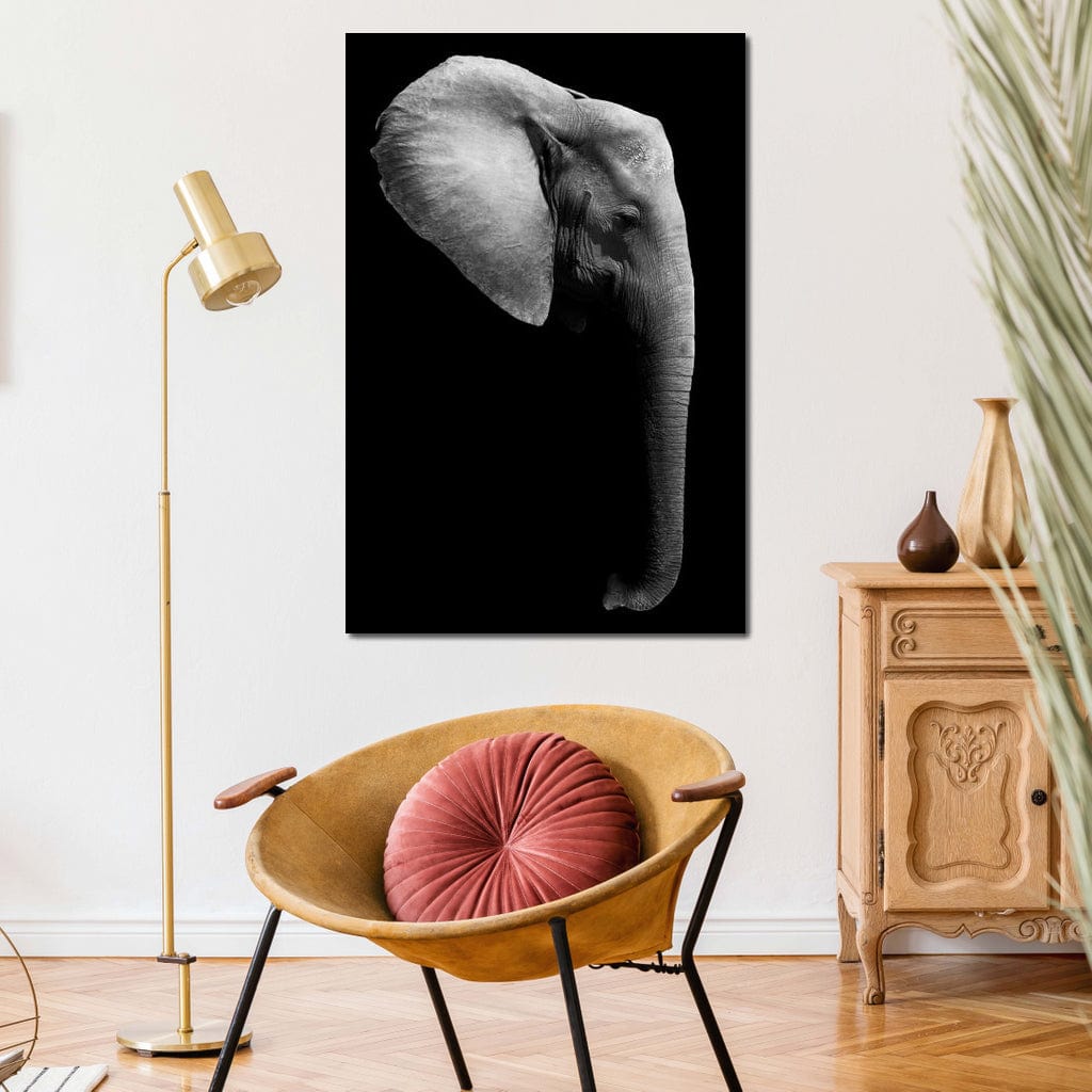 Black and White Elephant Head Canvas Wall Art