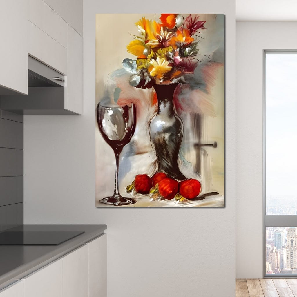 Abstract Wine & Flowers 02 Canvas Wall Art