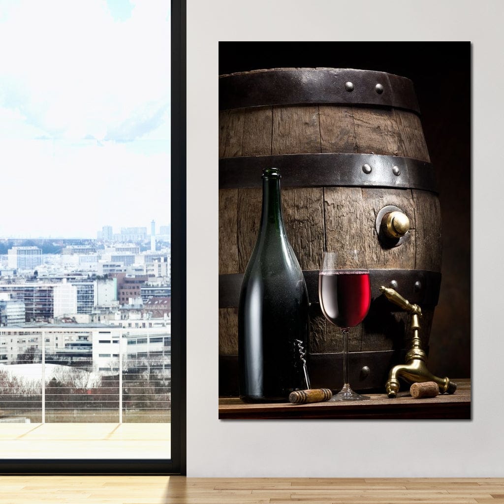 Wine Bottle and Barrel Canvas Wall Art