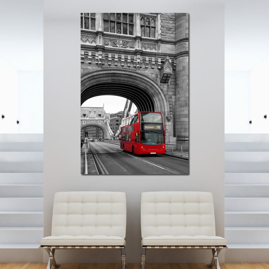 Red Bus Passing on the Tower Bridge Canvas Wall Art