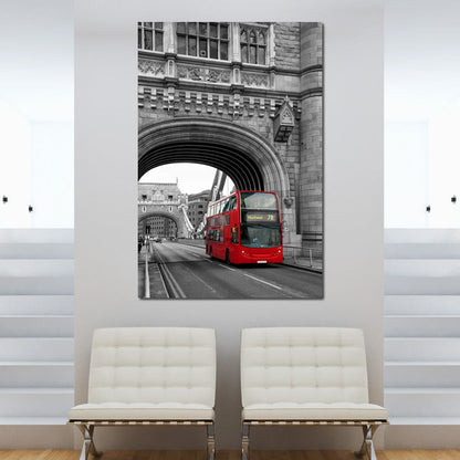 Red Bus Passing on the Tower Bridge Canvas Wall Art