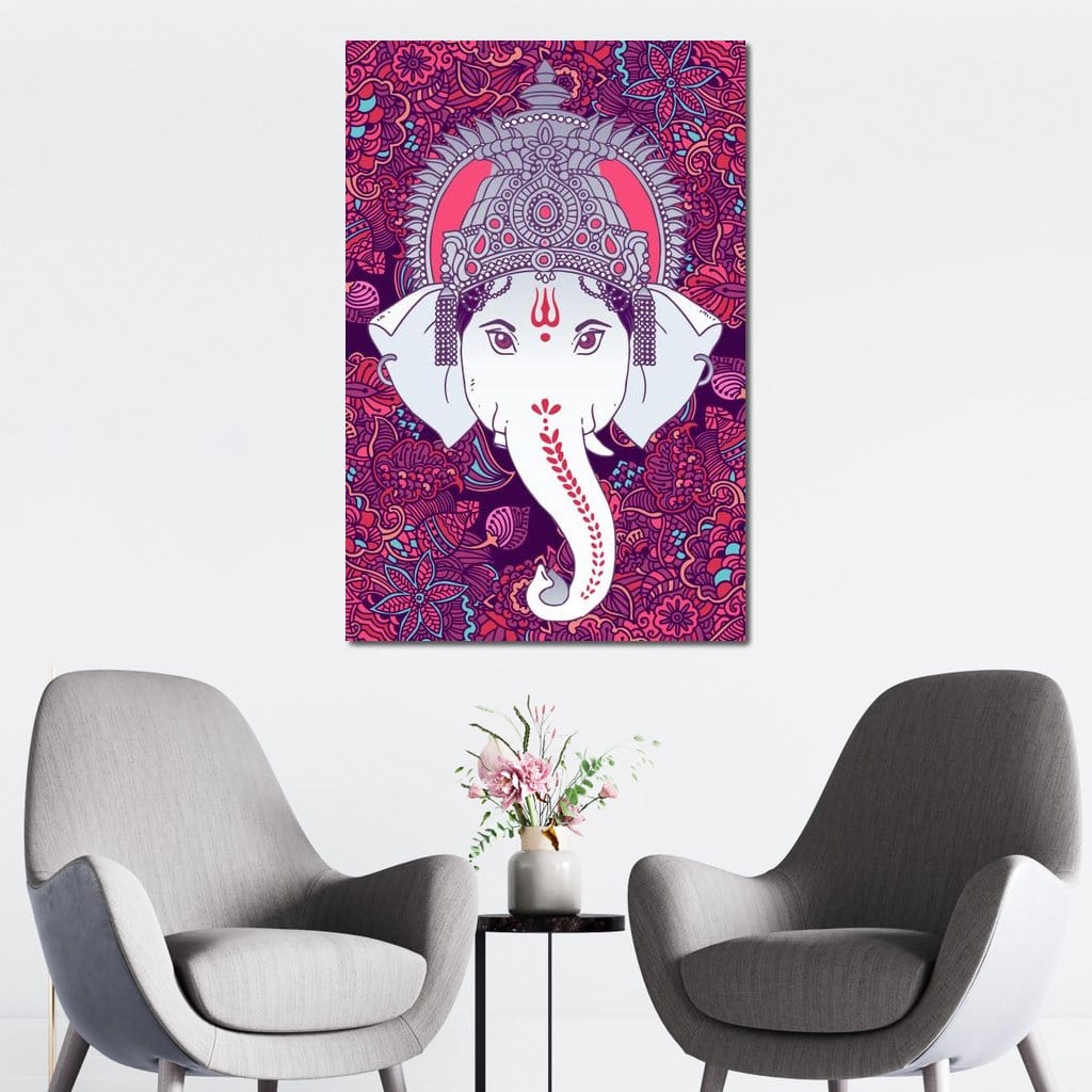 Hindu Lord Ganesha in Pink Canvas Wall Art