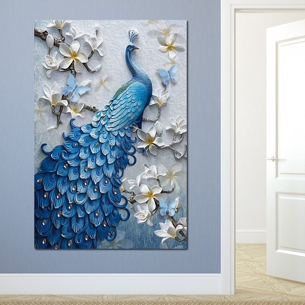 Blue Peacock Flower 1 panel Canvas Wall Art