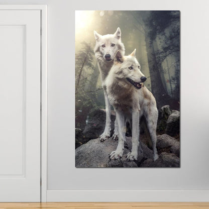 Double Wolves Canvas Wall Art