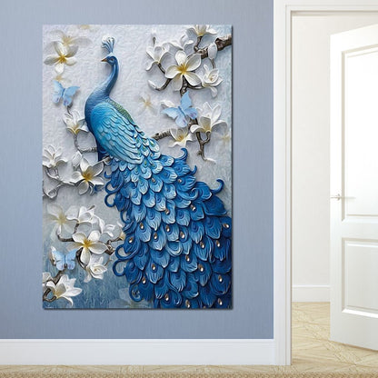 Blue Peacock Flower 1 panel Left Canvas Wall Art