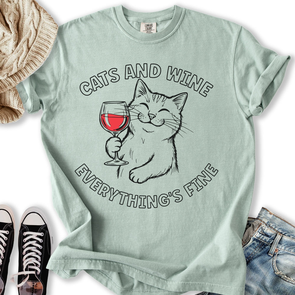 Cats and Wine LineArt Relaxed Tee