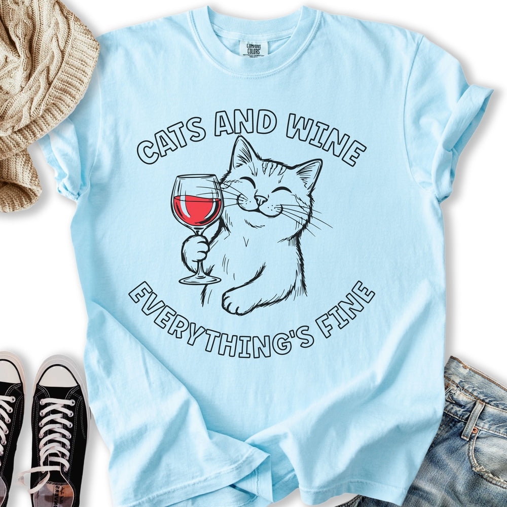 Cats and Wine LineArt Relaxed Tee