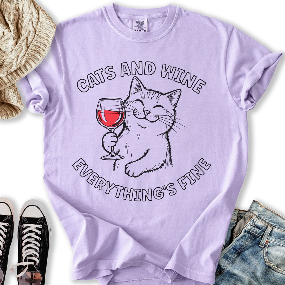 Cats and Wine LineArt Relaxed Tee