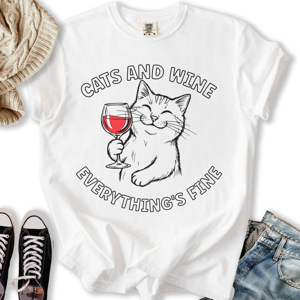 Cats and Wine LineArt Relaxed Tee