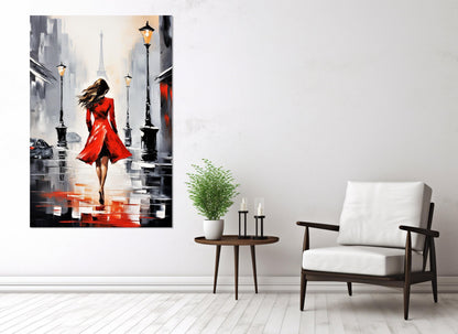 Paris Canvas Print – Abstract Lady in Red with Eiffel Tower | Ready to Hang