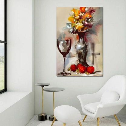 Abstract Wine & Flowers 02 Canvas Wall Art