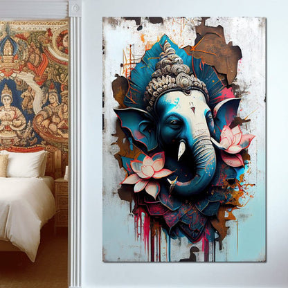 Blue Ganesh Portrait Canvas Wall Art