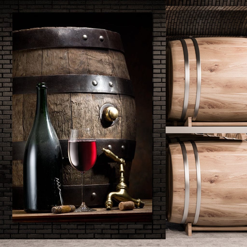 Wine Bottle and Barrel Canvas Wall Art