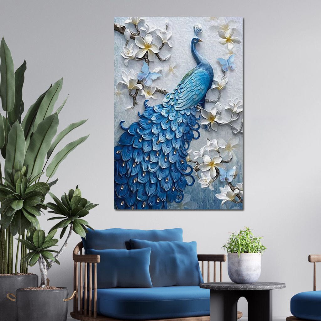 Blue Peacock Flower 1 panel Canvas Wall Art