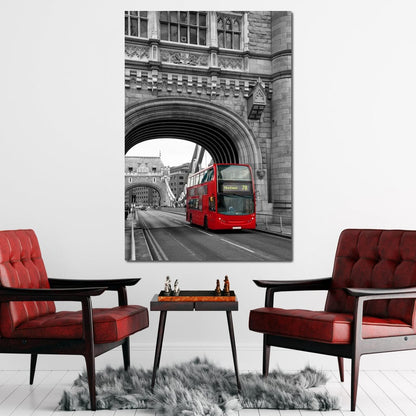Red Bus Passing on the Tower Bridge Canvas Wall Art
