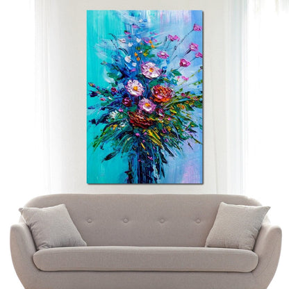 Bouquet of Flowers on Blue Background Canvas Wall Art