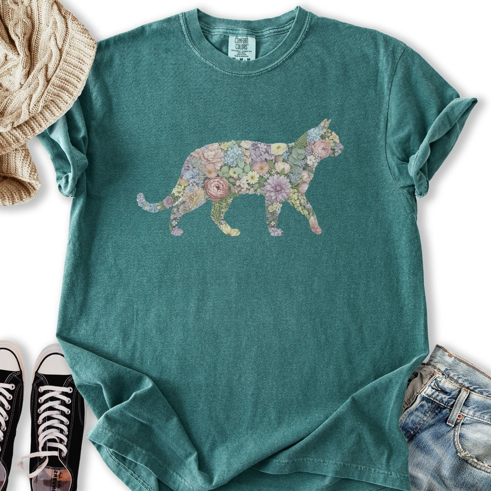 Pastel Floral Cat Relaxed Tee