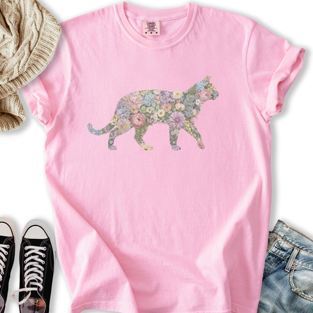 Pastel Floral Cat Relaxed Tee