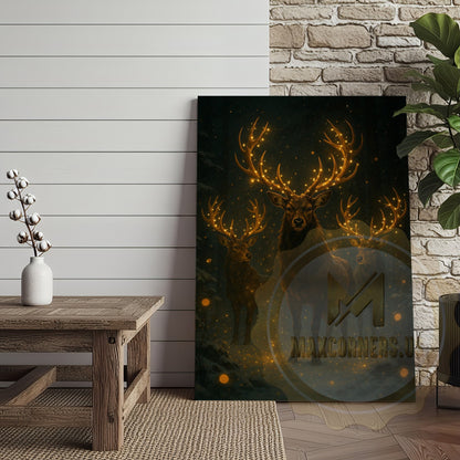 Festive Deer Herd Canvas Wall Art - Glowing Antler Holiday Decor