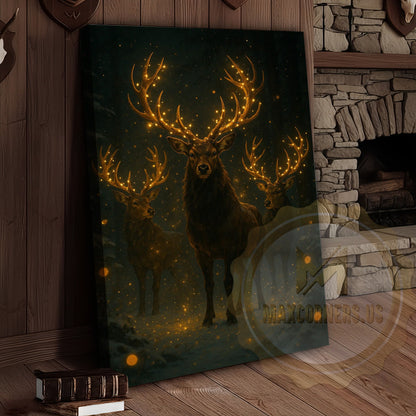 Festive Deer Herd Canvas Wall Art - Glowing Antler Holiday Decor