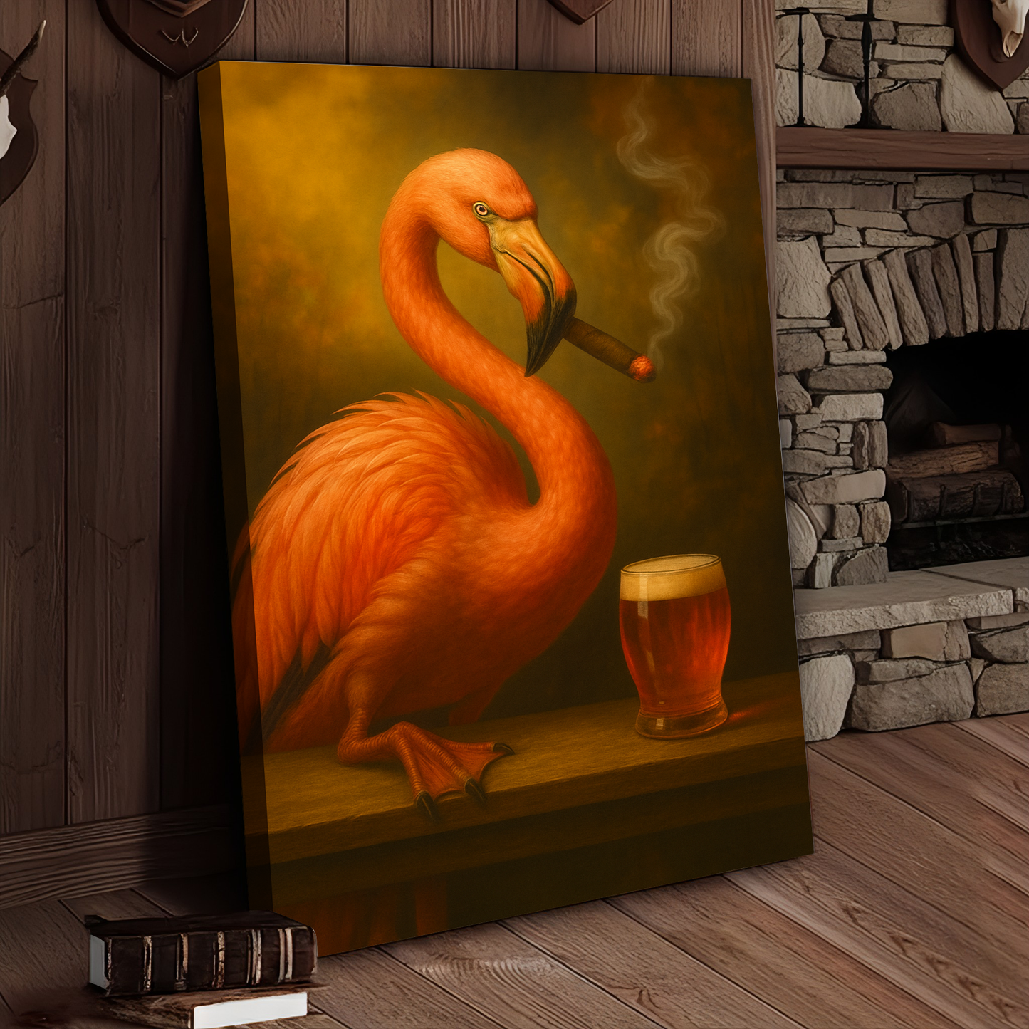 Flamingo Beer and Cigar 3D Wrapped Canvas Wall Art
