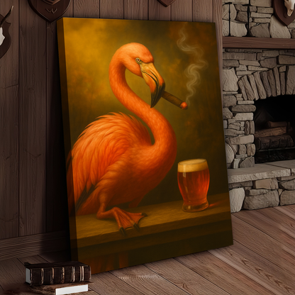 Flamingo Beer and Cigar 3D Wrapped Canvas Wall Art