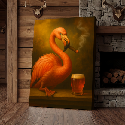 Flamingo Beer and Cigar 3D Wrapped Canvas Wall Art