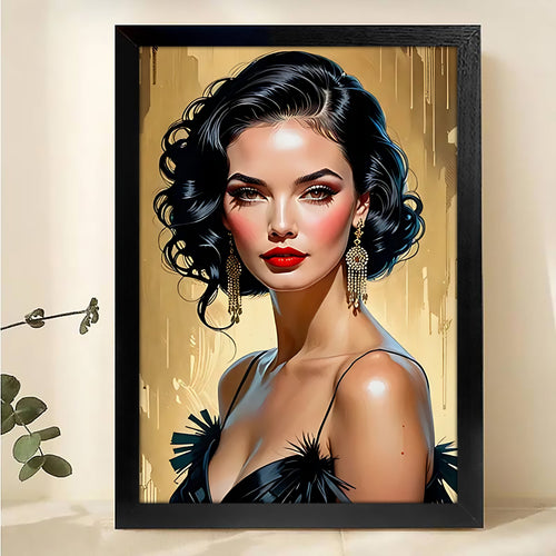 The Retro Glamour Lady – Bold Vintage Portrait Wall Art on Natural Wood Canvas