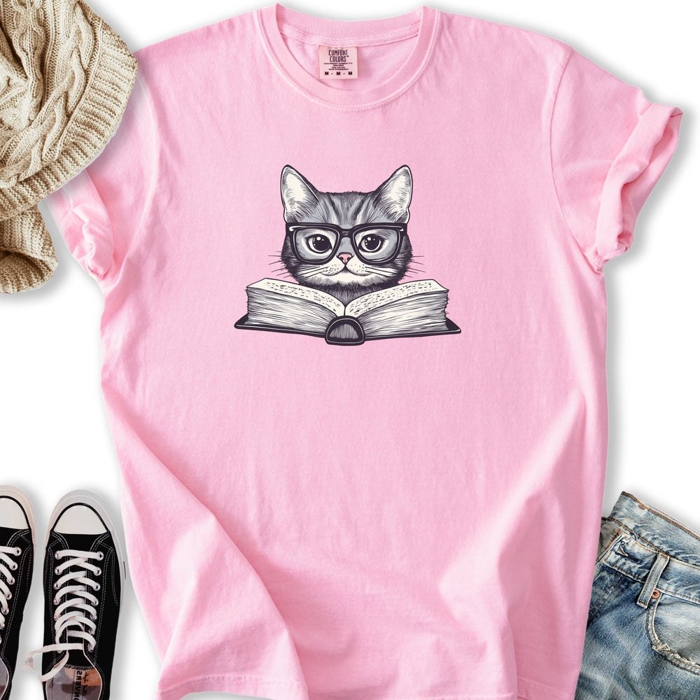 Cute Reading Cat Relaxed Tee