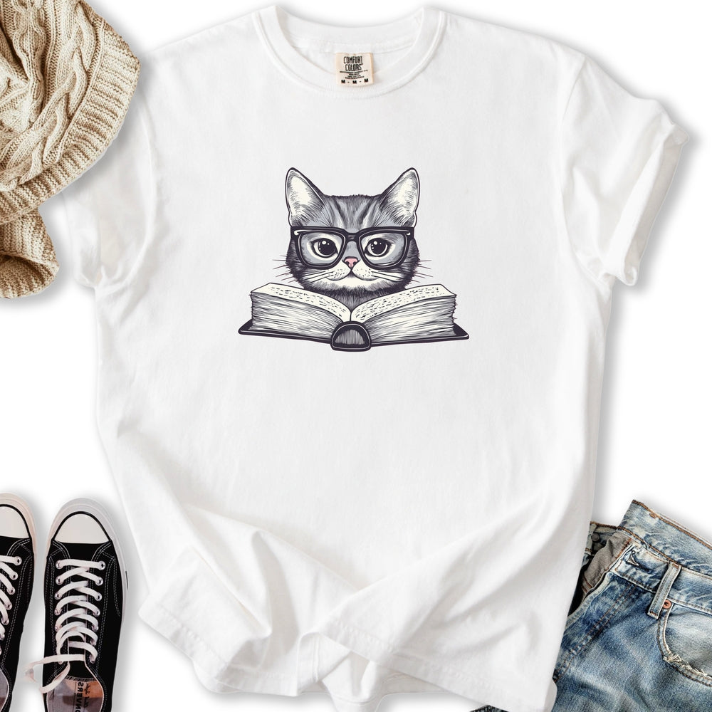 Cute Reading Cat Relaxed Tee