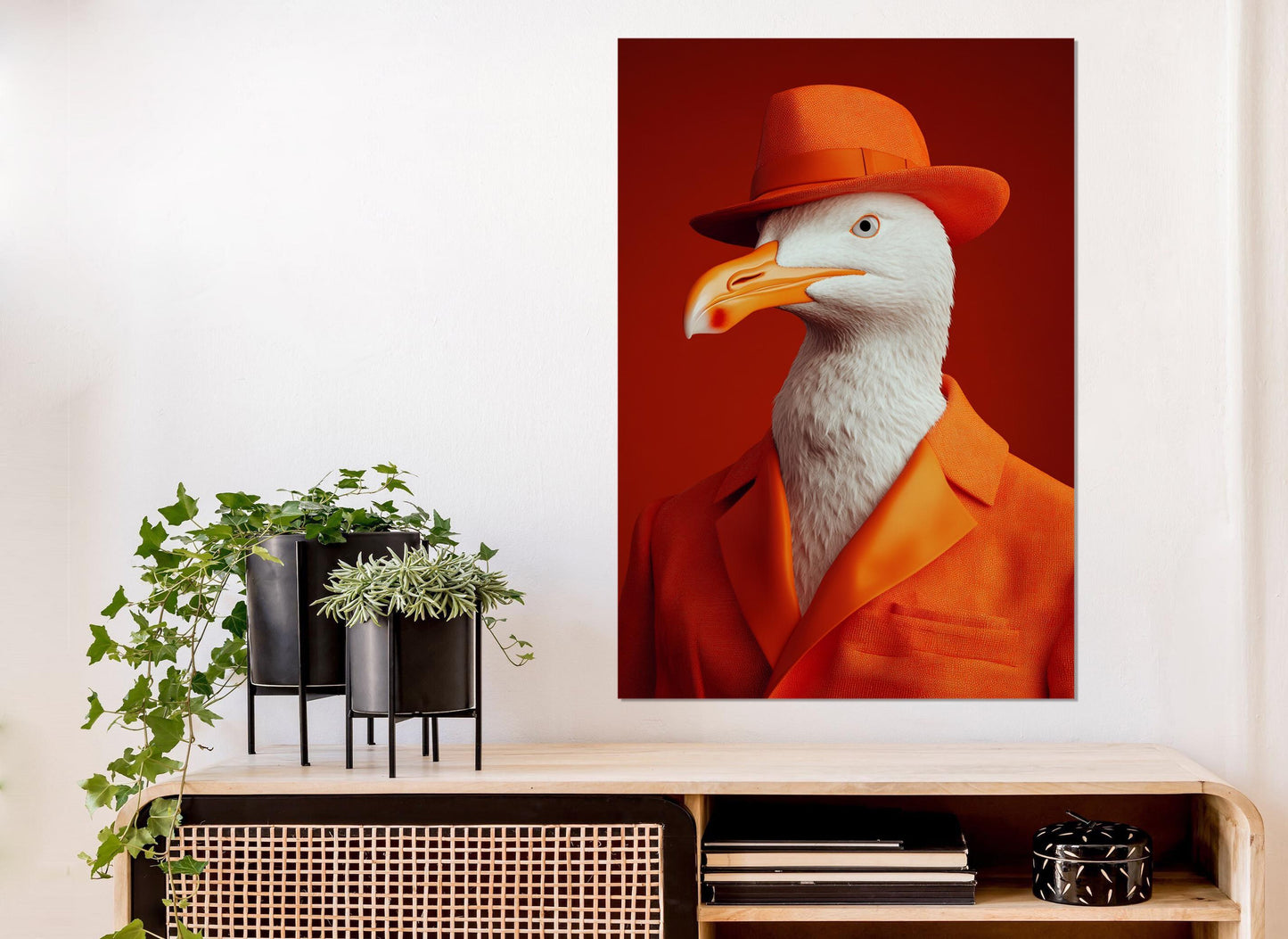 Seagull Canvas Print – Framed Orange Suit Bird Art | Ready To Hang Wall Decor