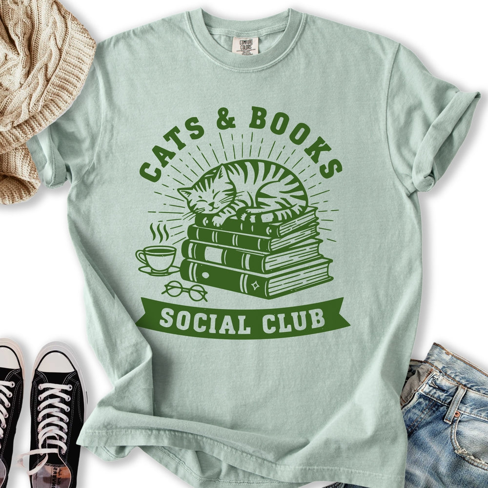 Cats and Books Social Relaxed Tee
