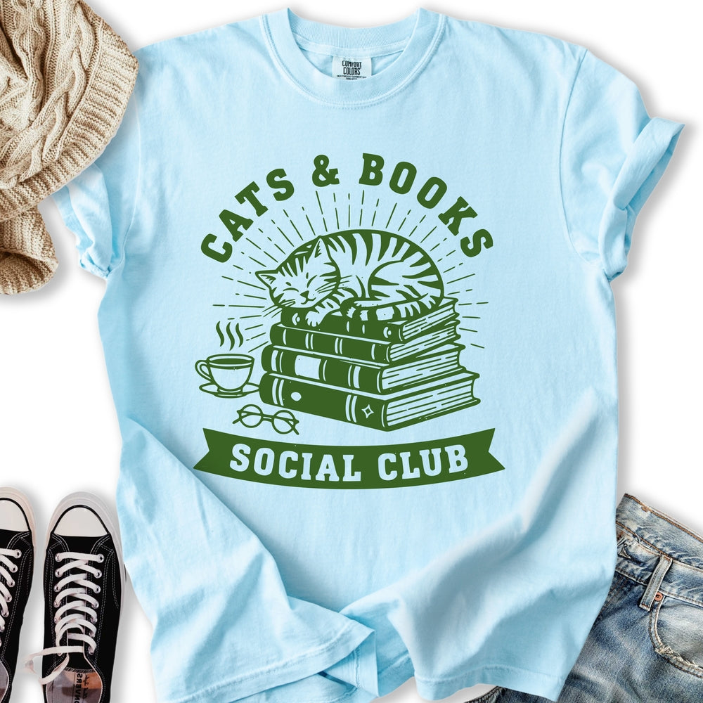 Cats and Books Social Relaxed Tee