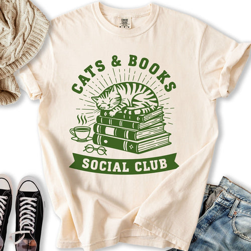 Cats and Books Social Relaxed Tee