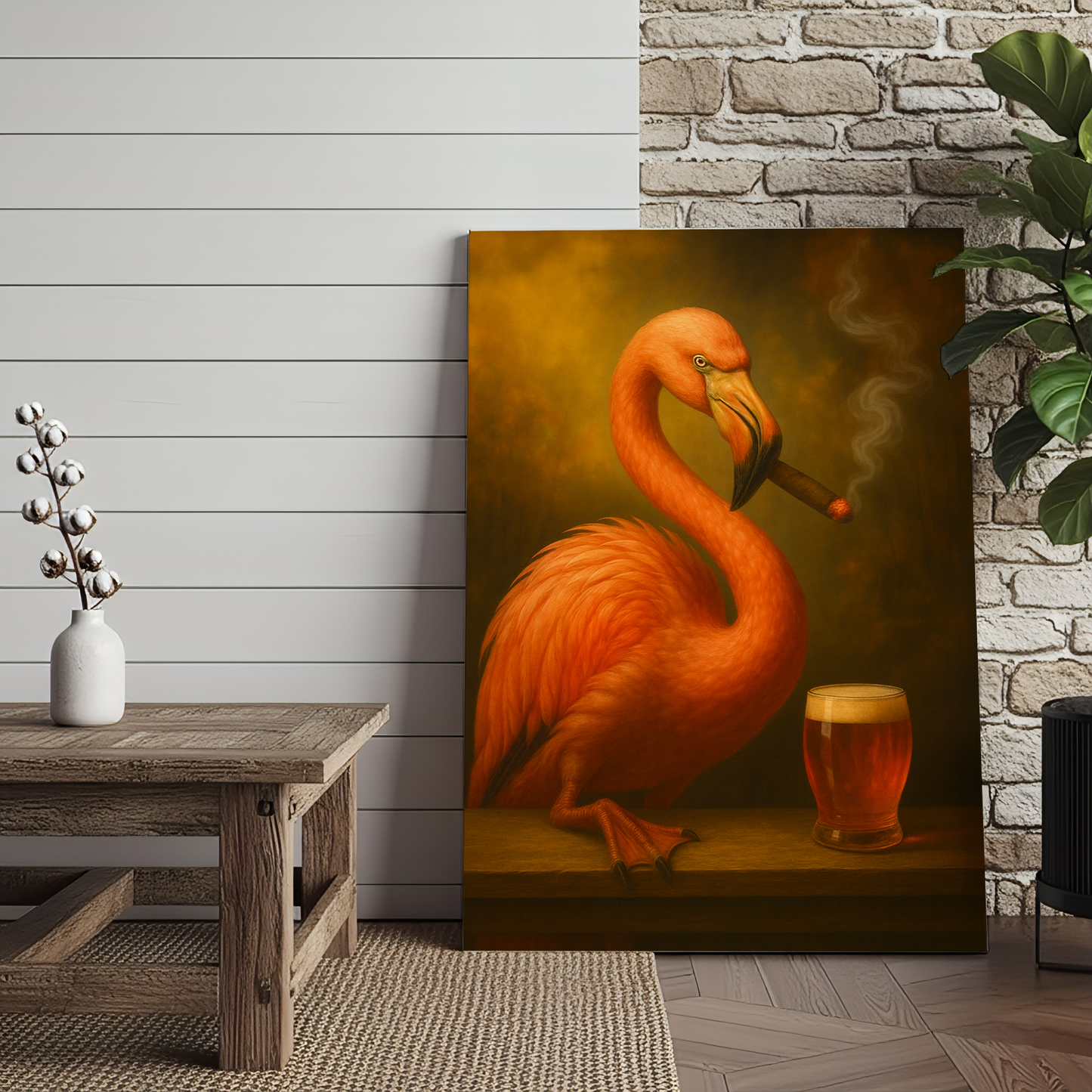 Flamingo Beer and Cigar 3D Wrapped Canvas Wall Art