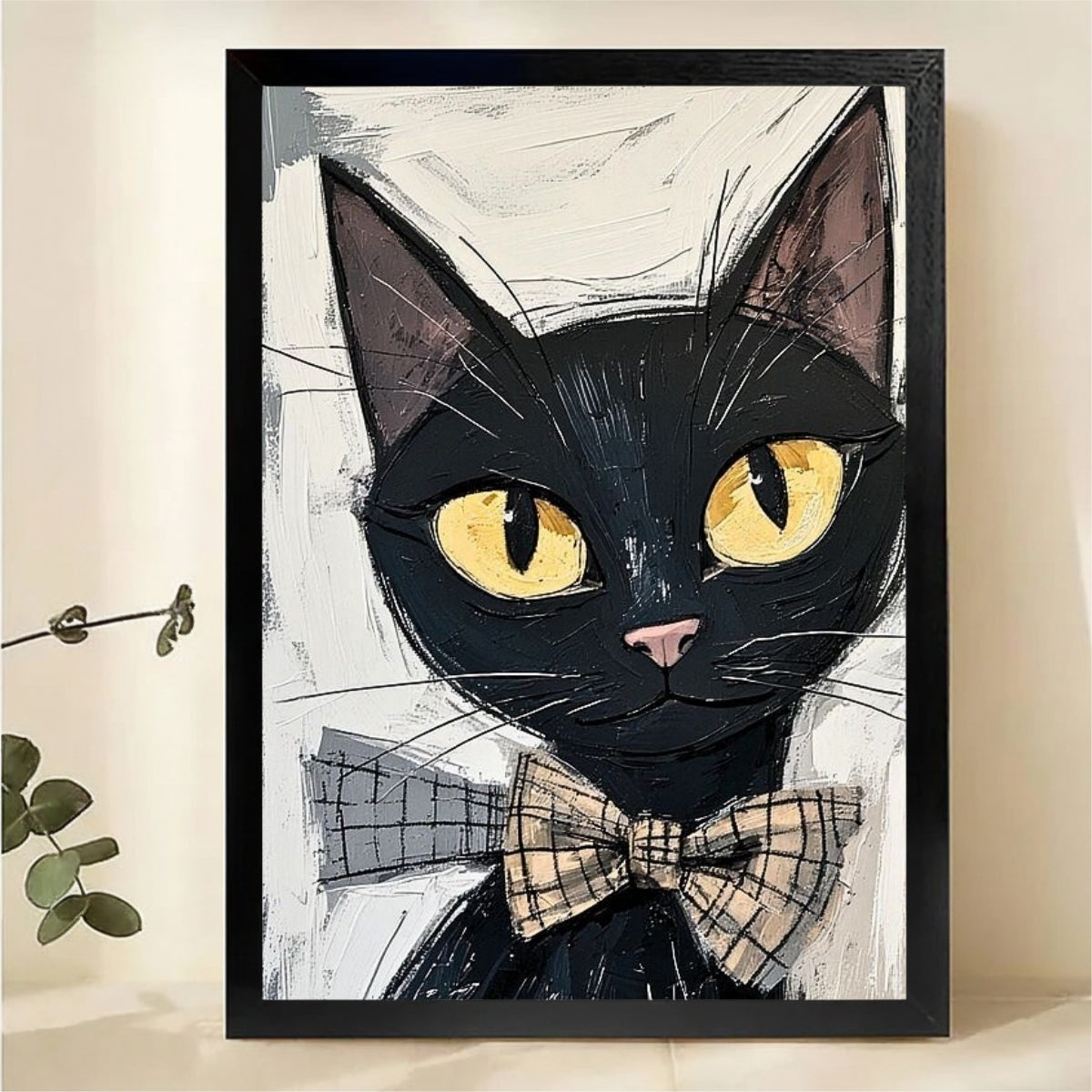 Black Cat with Bow Tie Wall Art - Dapper Cat Portrait Print