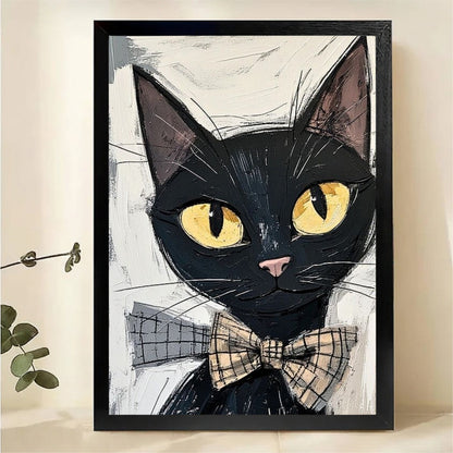 Black Cat with Bow Tie Wall Art - Dapper Cat Portrait Print