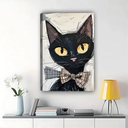 Black Cat with Bow Tie Wall Art - Dapper Cat Portrait Print