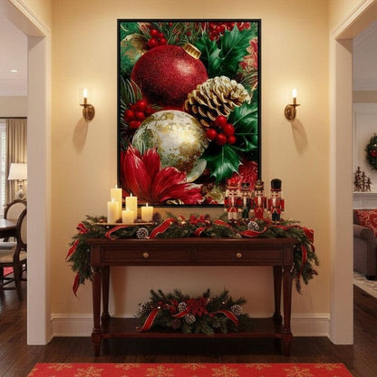 Festive Pine Holly Joyful Noel Canvas Wall Art