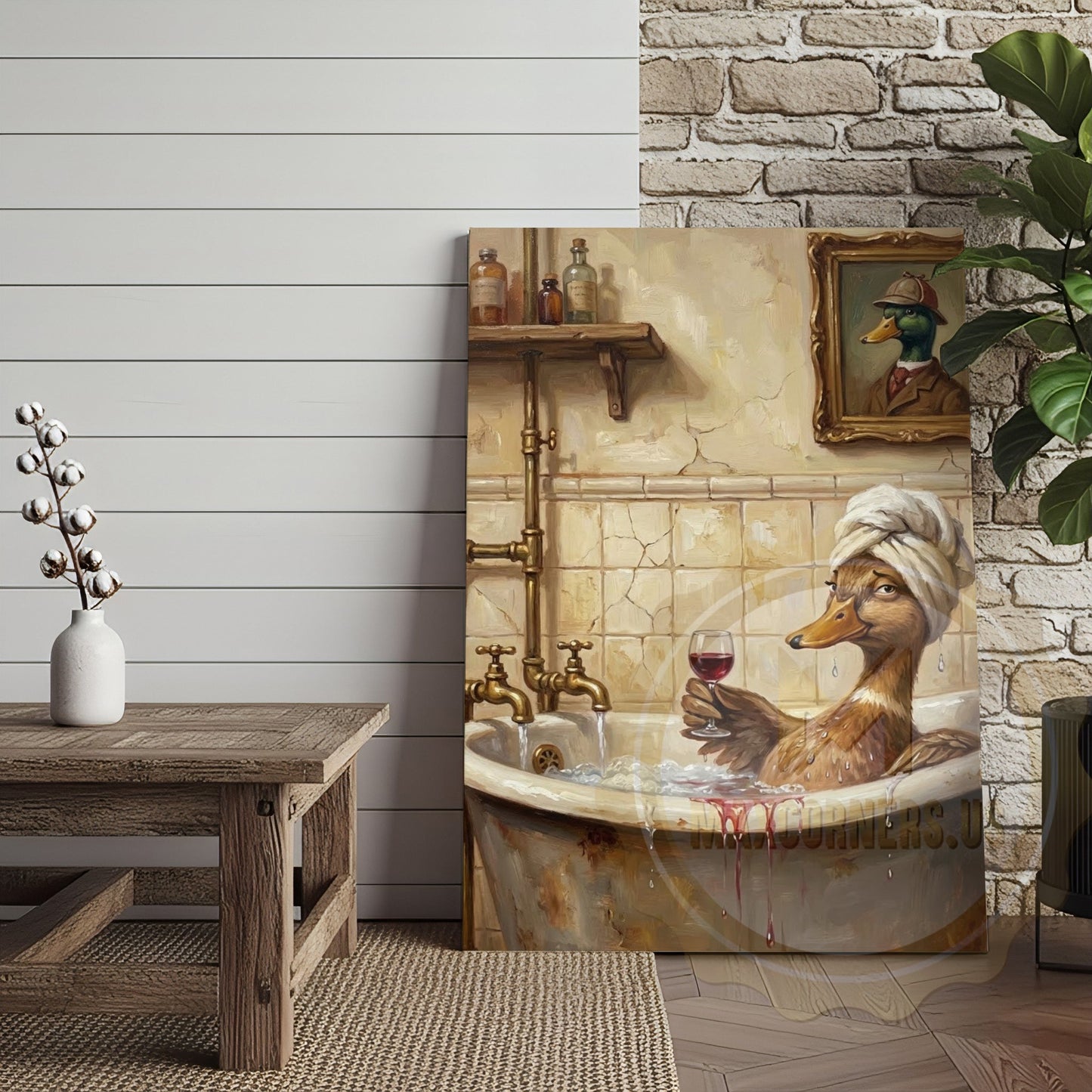 Funny Duck Bathtub Canvas Wall Art - Vintage Bathroom Humor Print