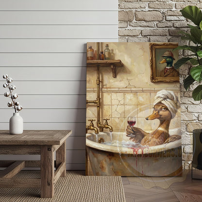 Funny Duck Bathtub Canvas Wall Art - Vintage Bathroom Humor Print