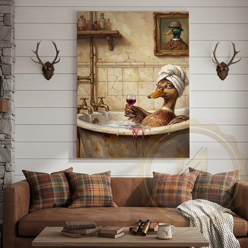 Funny Duck Bathtub Canvas Wall Art - Vintage Bathroom Humor Print