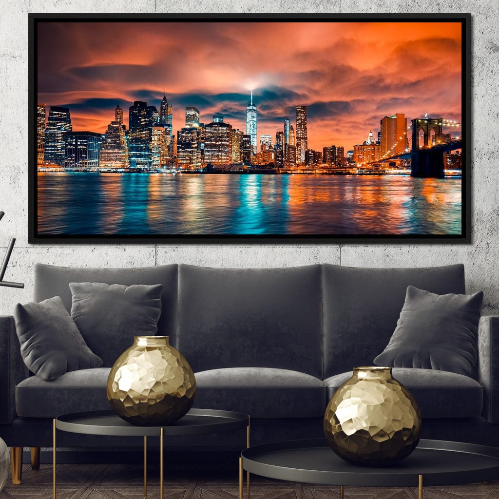 Red Clouds Over New York City Canvas Wall Art