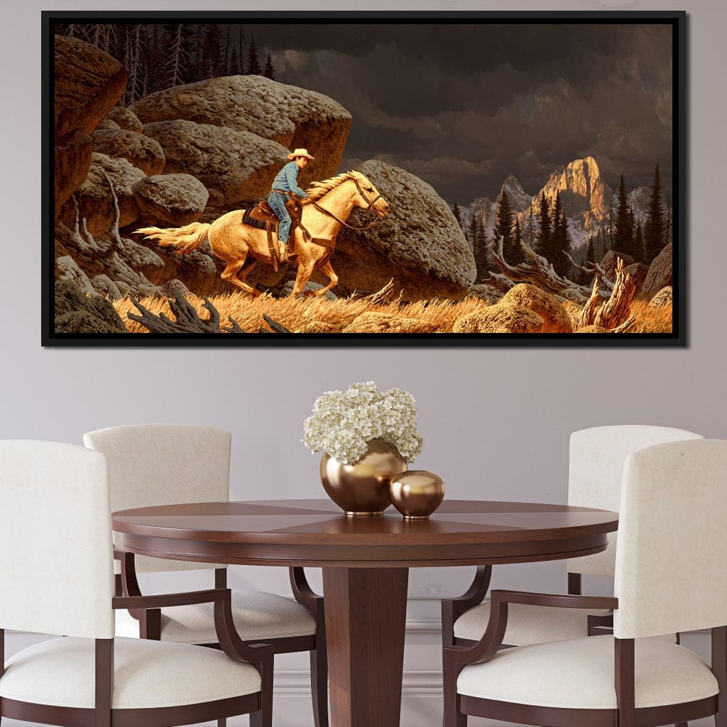 Cowboy In The Rockies Canvas Wall Art