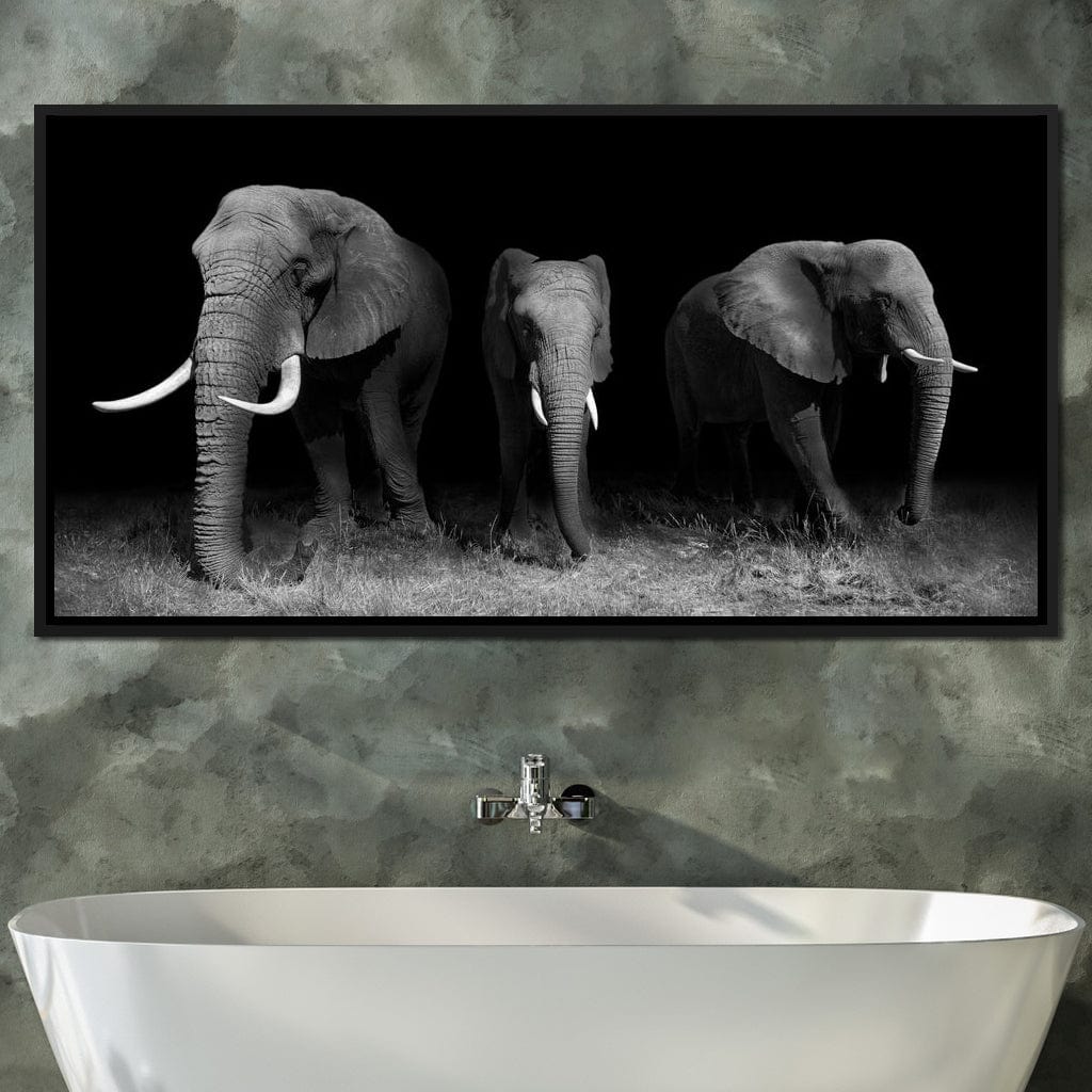 Black and White Elephants Canvas Wall Art