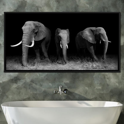 Black and White Elephants Canvas Wall Art