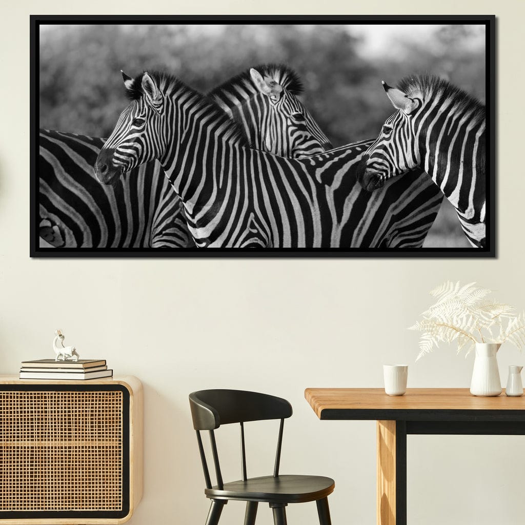 Zebra Herd in Black & White Canvas Wall Art