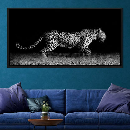 Black and White Jaguar Running Canvas Wall Art
