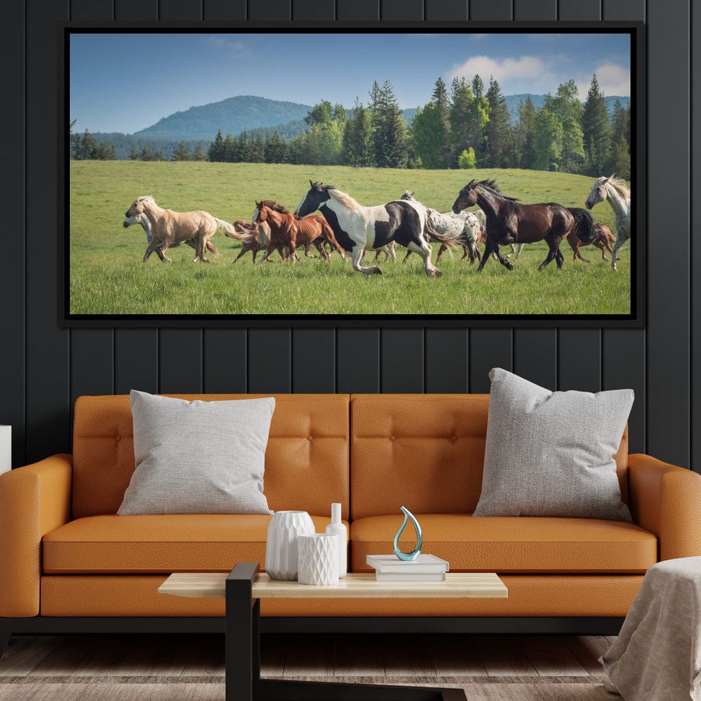 Horses of all Colors Running in a Pasture Canvas Wall Art
